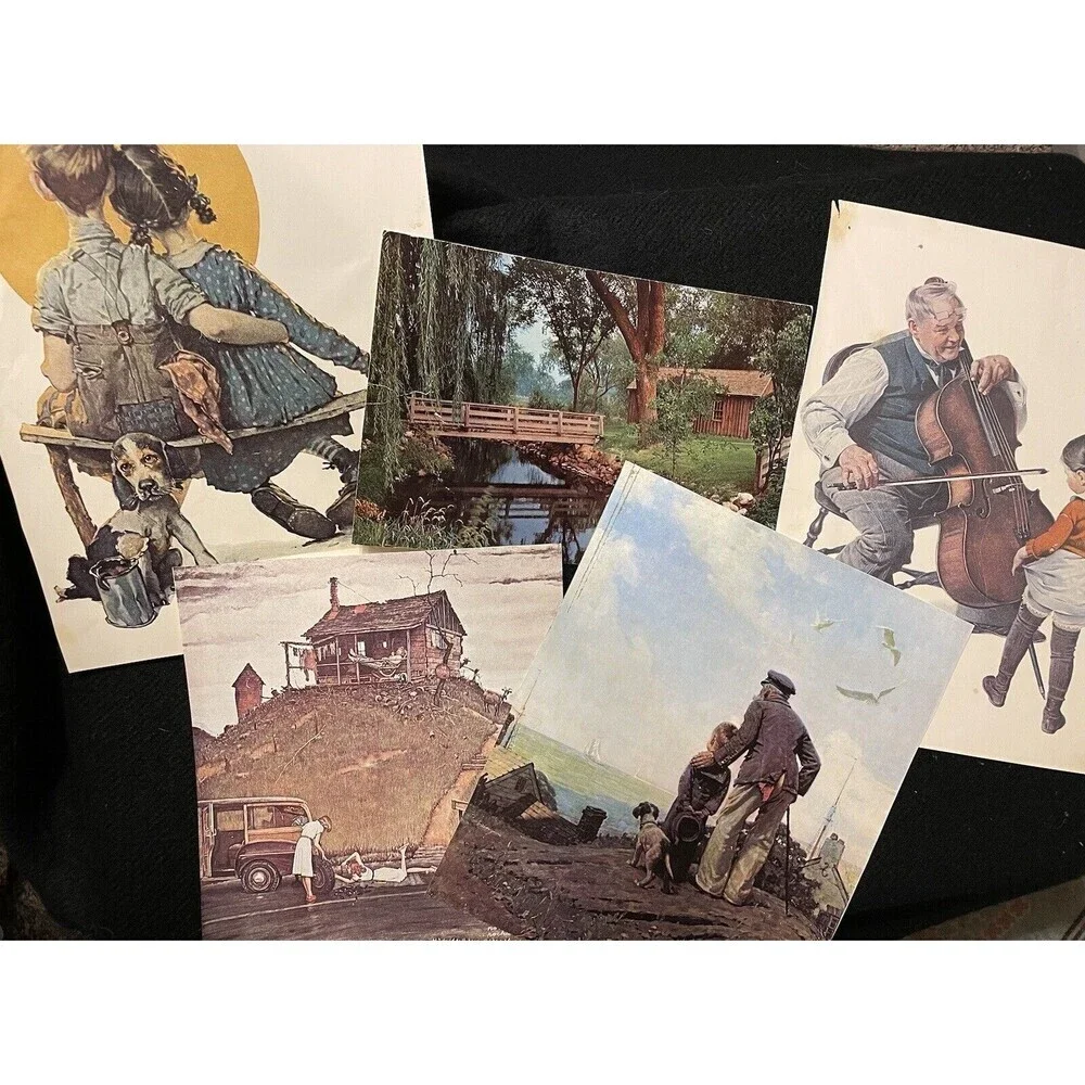 Ephemera lot 4 Norman Rockwell Prints & 1 Blacksmith Shop Old Wade House 1972